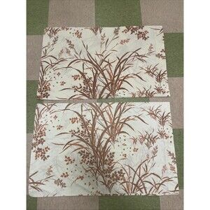 Pair Vintage 70s Sears Pillowcases Orange Brown Floral Shabby Chic Stems Leaves